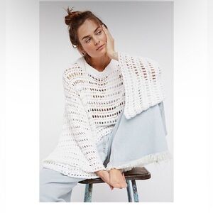 Free People cropped crochet bell-sleeved Snow White sweater size XS NWOT